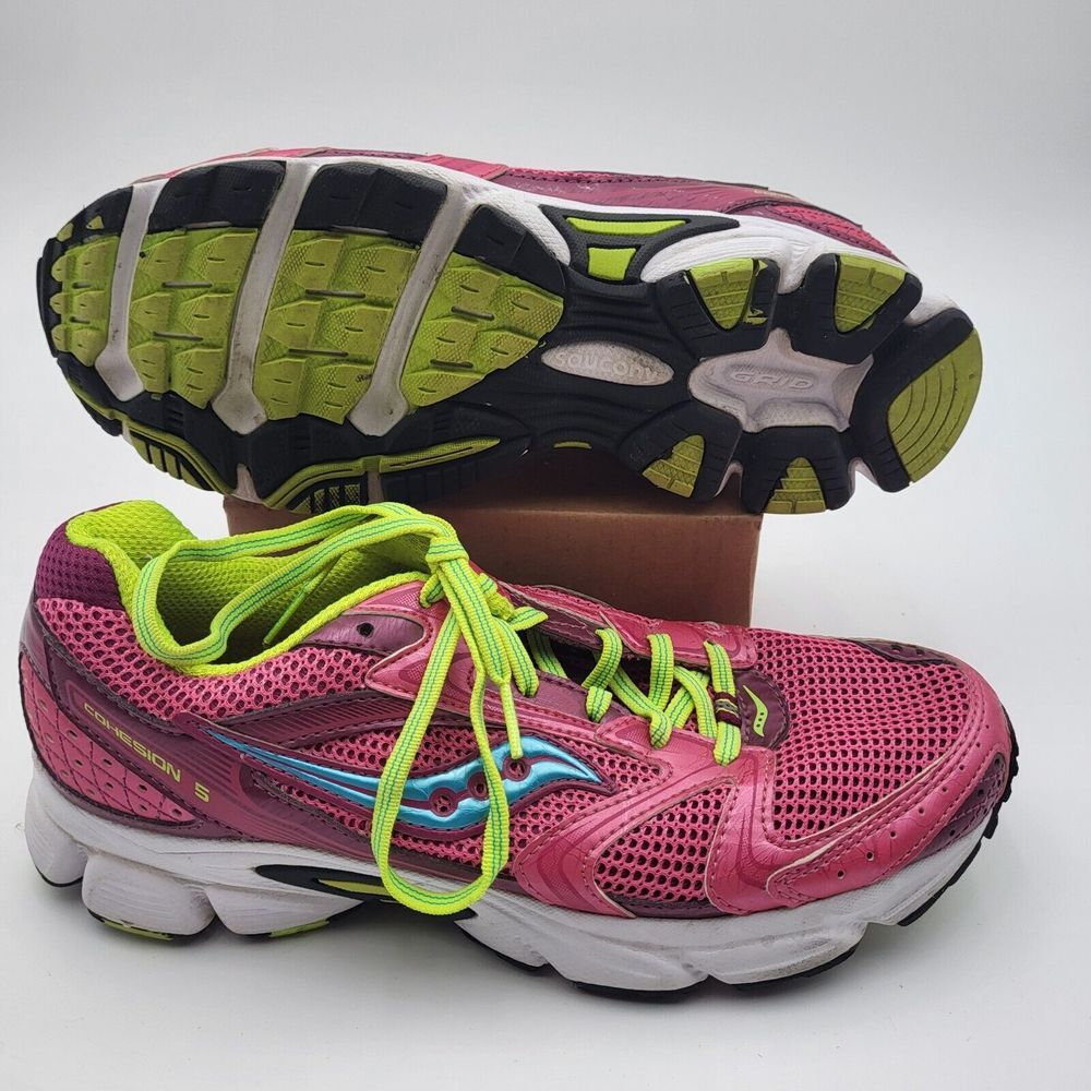 Saucony Women's 9 Cohesion 5 Pink Neon Green Running Athletic Shoes